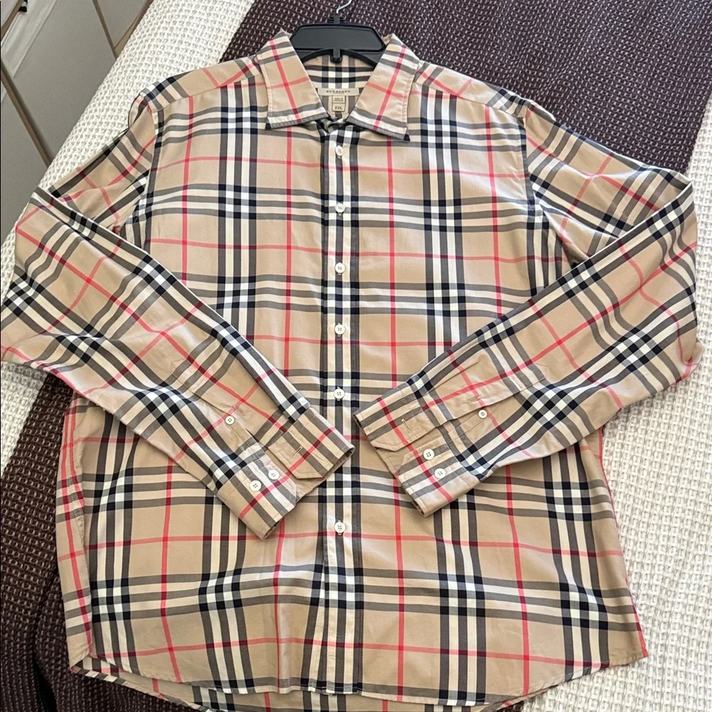 Burberry Beige and Red Plaid Men's Shirt - Picture 1 of 4